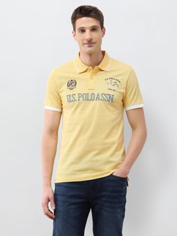 U.S. POLO ASSN. - Yellow Numeric Brand Embroidered Slim Fit Polo T-Shirt