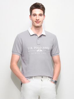 U.S. POLO ASSN. - Grey Brand Embroidered Slim Fit Polo T-Shirt