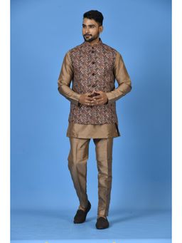 Simaaya - Brown Printed Premium Quality Silk Made Nehru Jacket for Men