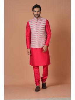 Simaaya - Pink Printed Premium Quality Silk Made Nehru Jacket for Men