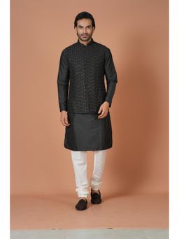 Simaaya - Black Embellished/Sequined Premium Quality Silk Made Nehru Jacket for Men