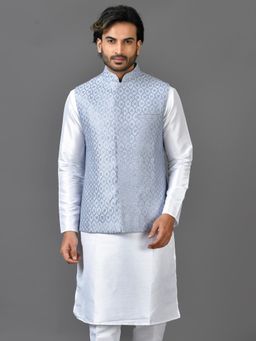 Simaaya - Blue Embellished/Sequined Premium Quality Silk Made Nehru Jacket for Men