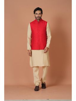 Simaaya - Red Embellished/Sequined Premium Quality Silk Made Nehru Jacket for Men