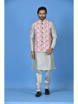 Simaaya - Pink Printed Premium Quality Cotton Silk Made Nehru Jacket for Men