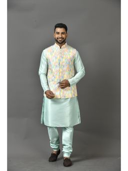 Simaaya - Green Printed Premium Quality Silk Made Nehru Jacket for Men