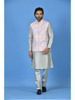 Simaaya - Multi-Colour Printed Premium Quality Silk Made Nehru Jacket for Men