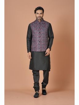 Simaaya - Black Floral Premium Quality Linen Made Nehru Jacket for Men