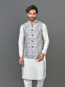 Simaaya - Purple Floral Premium Quality Linen Made Nehru Jacket for Men