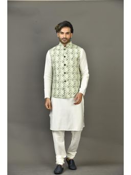 Simaaya - Green Printed Premium Quality Linen Made Nehru Jacket for Men