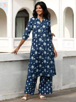 Okhai - Floral Blue Kurta with Palazzo (Set of 2)