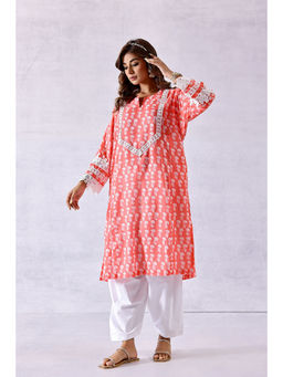 KURTISM - Phiran Peach Printed Cotton Kurta with Salwar (Set of 2)