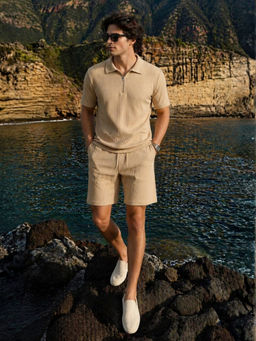 Nobero - Men Solid-Plain Beige Co-Ord Set