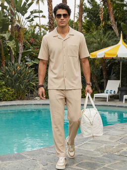 Nobero - Men Solid-Plain Beige Co-Ord Set