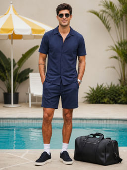 Nobero - Men Solid-Plain Blue Co-Ord Set
