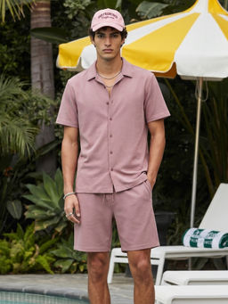 Nobero - Men Solid-Plain Mauve Co-Ord Set