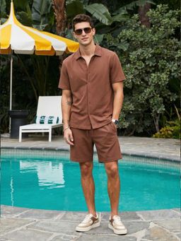 Nobero - Men Solid-Plain Brown Co-Ord Set