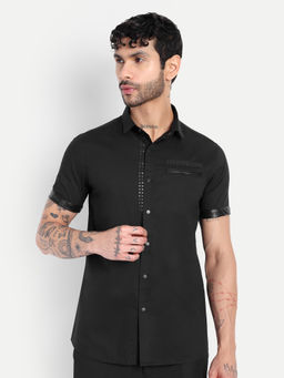 Pier seven - Men's Self Design Black Shirt