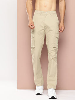 TURNFIT - Men Relaxed Fit Flat-Front Cargo Trousers-Cream