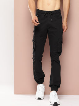 TURNFIT - Men Straight Fit Flat Front Cargo Joggers-Black