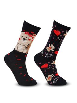 Bonjour - Valentines Day Special Crew-Length Socks - Black (Pack of 2)