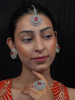 Niscka - Handcrafted American Diamond Silver Plated Combo Set