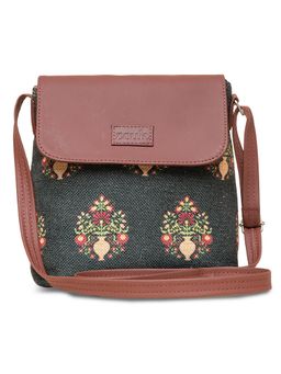Zouk - Royal Green Mogra Print Flap Sling Bag Royal Green