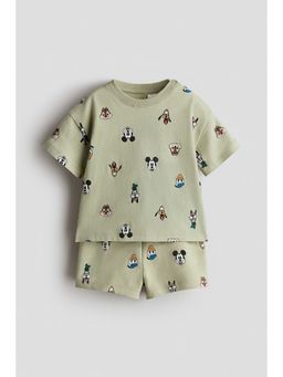 H&M - Boys Green 2-Piece Printed T-Shirt and Shorts