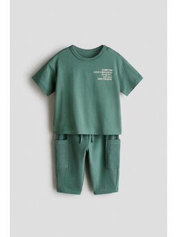 H&M - Boys Green 2-Piece Cotton T-Shirt and Trouser