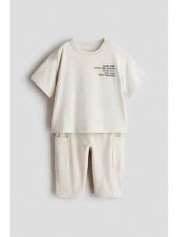 H&M - Boys Beige 2-Piece Cotton T-Shirt and Trouser