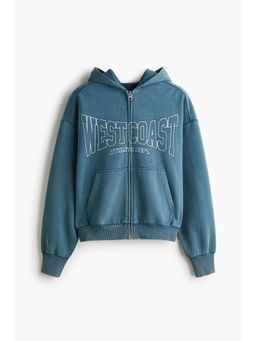 H&M - Men Blue Oversized Fit Printed Zip-Through Hoodie Jacket