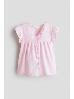 H&M - Girls Pink Embroidery-Detail Cotton Blouse