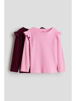 H&M - Girls Multi-Color 2-Pack Flounce-Trimmed Cotton Tops