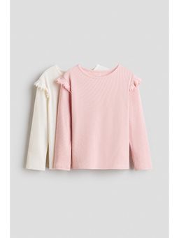 H&M - Girls Multi-Color 2-Pack Flounce-Trimmed Cotton Tops