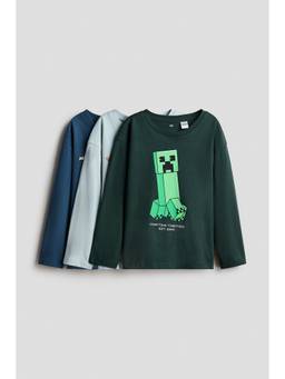 H&M - Boys Multi-Color 3-Pack Printed Long-Sleeved T-Shirts