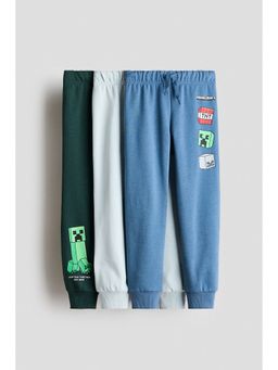 H&M - Boys Green 3-Pack Motif-Detail Brushed-Inside Joggers