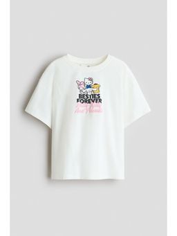 H&M - Girls White Printed Cotton T-Shirt