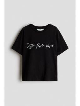 H&M - Girls Black Printed Cotton T-Shirt
