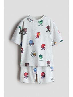 H&M - Boys Grey 2-Piece Printed T-Shirt and Shorts