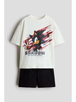 H&M - Boys White 2-Piece Printed T-Shirt and Shorts