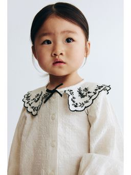 H&M - Girls White Embroidery-Detail Cotton Blouse