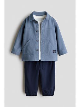 H&M - Boys Blue 3-Piece Cotton T-Shirt with Shirt and Joggers