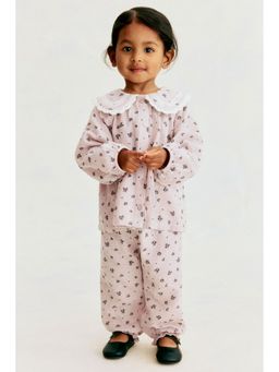 H&M - Girls Purple 2-Piece Patterned Cotton Top and Trouser