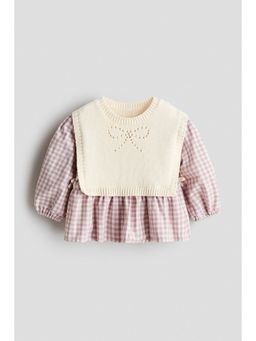 H&M - Girls Multi-Color Bib-Detail Cotton Blouse