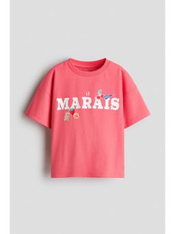 H&M - Girls Pink Appliqued Cotton T-Shirt