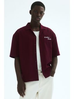 H&M - Men Red Relaxed Fit Embroidered-Motif Cotton Resort Shirt