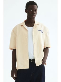 H&M - Men Yellow Relaxed Fit Embroidered-Motif Cotton Resort Shirt