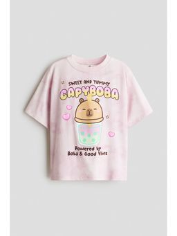 H&M - Girls Pink Printed Cotton T-Shirt
