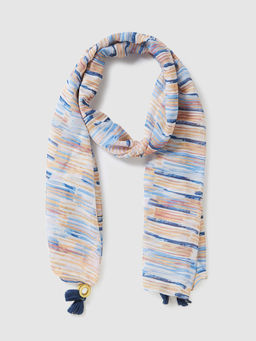 Globus - Women Navy Blue Printed Scarf with Tasselled Border