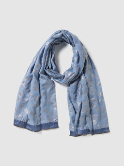 Globus - Women Blue Printed Scarf with Taping Border