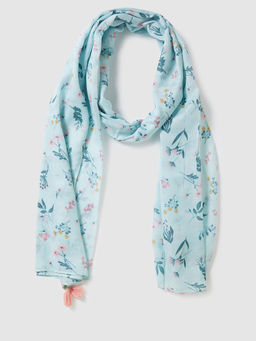 Globus - Women Green Printed Scarf with Tasselled Border